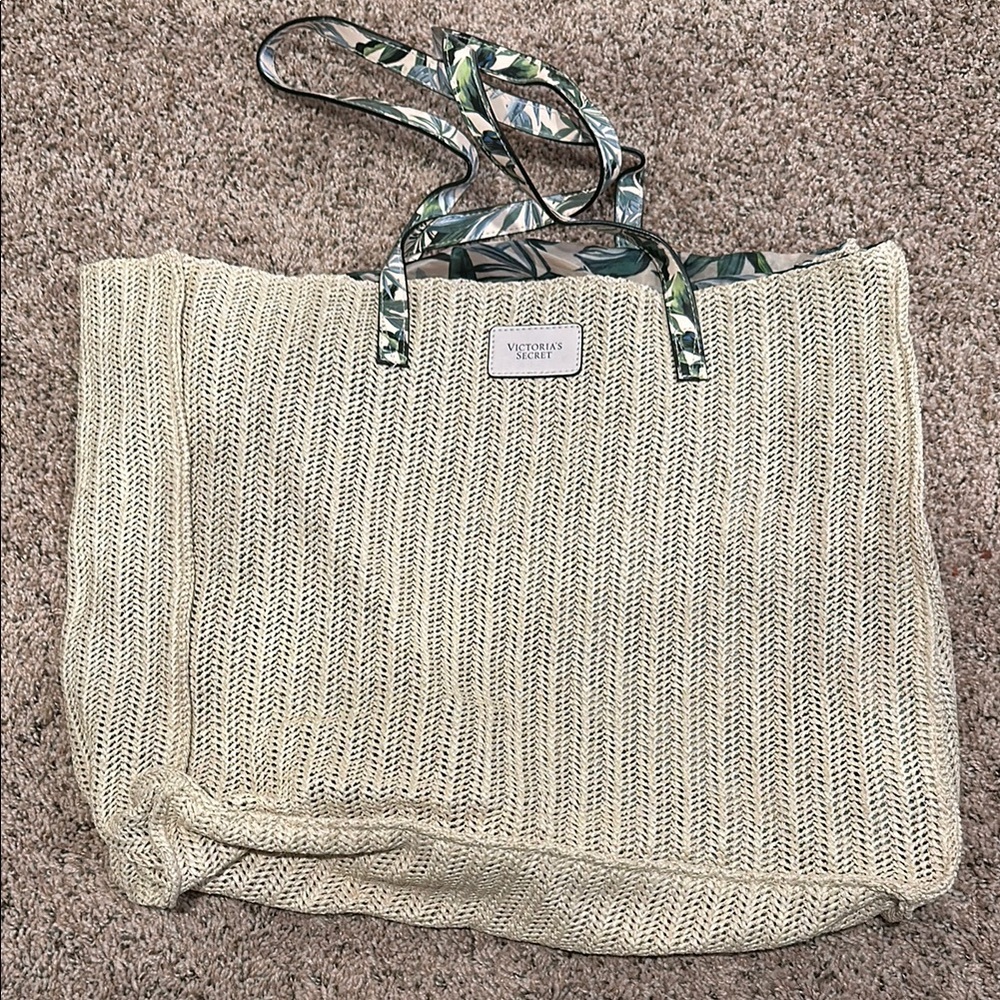 Victoria's Secret Cream Canvas Tote with Rope Handles